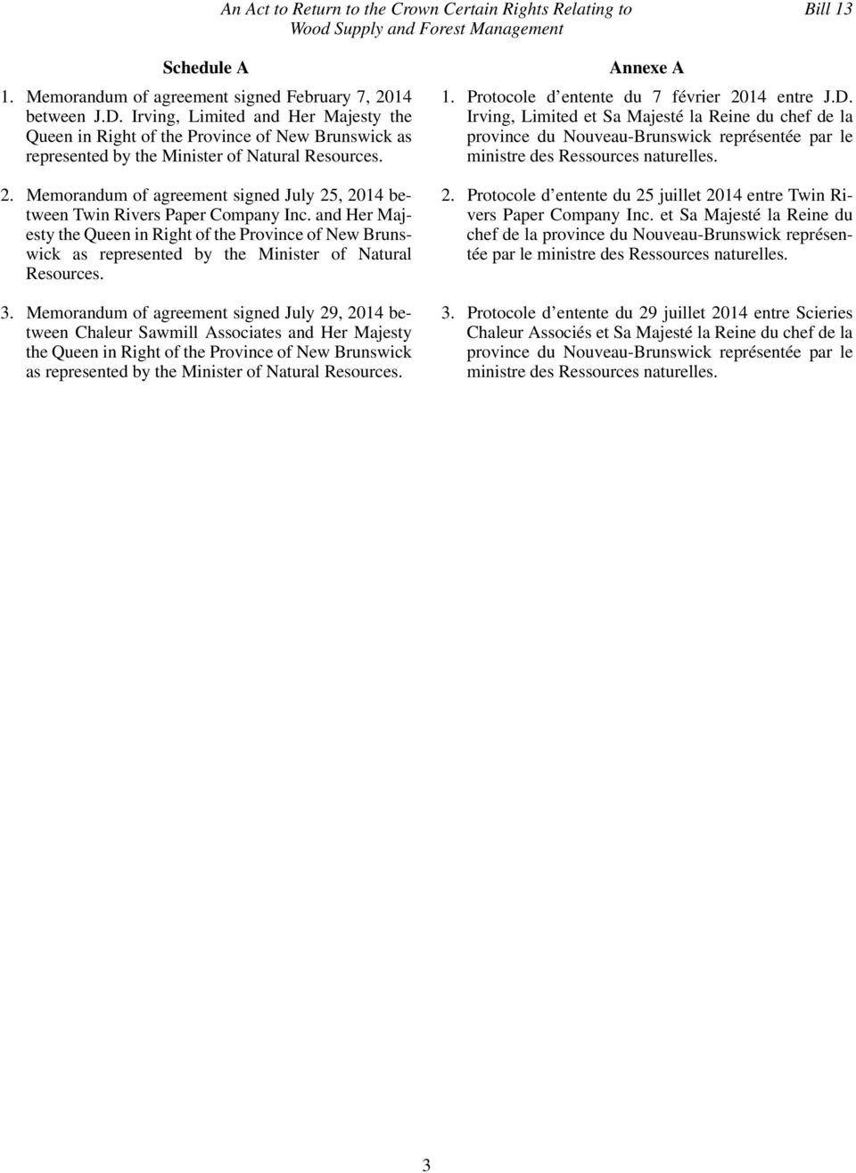 Memorandum of agreement signed July 25, 2014 between Twin Rivers Paper Company Inc.