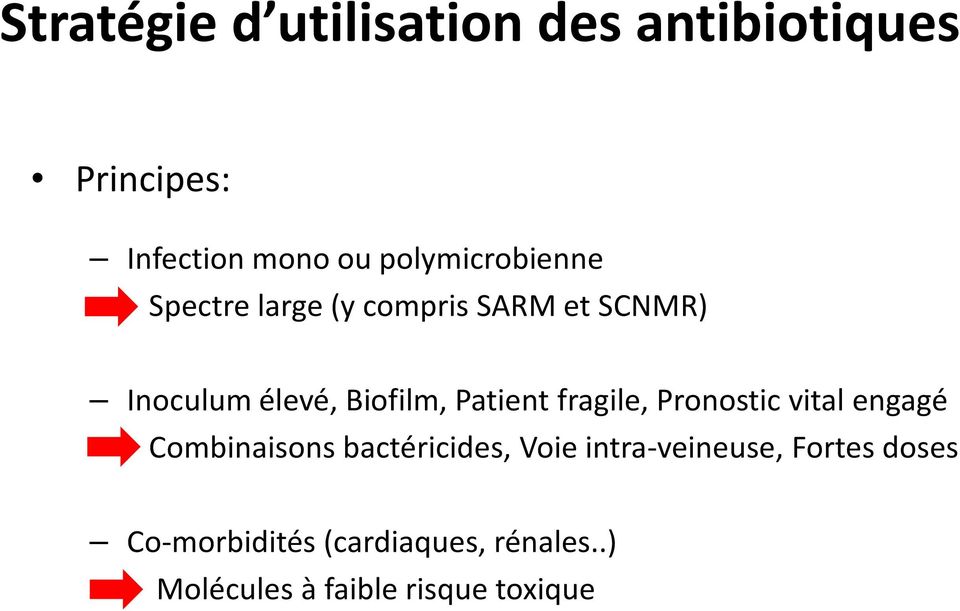 Patient fragile, Pronostic vital engagé Combinaisons bactéricides, Voie