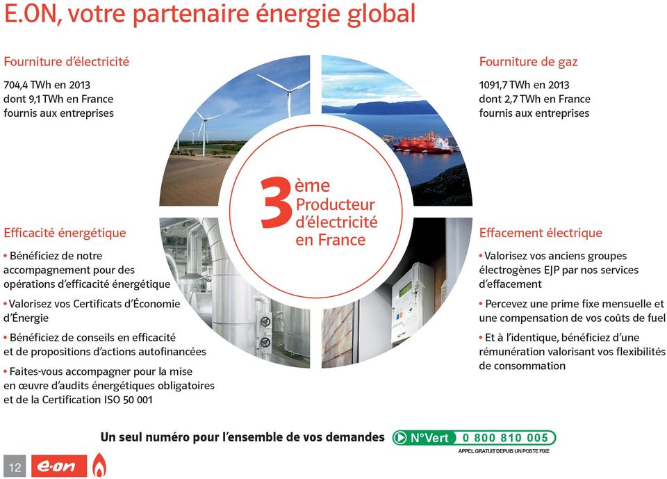et de propositions d actions autofinancées Faites-vous accompagner pour la mise en œuvre d audits énergétiques obligatoires et de la Certification ISO 50 001 3 ème Producteur d électricité en France