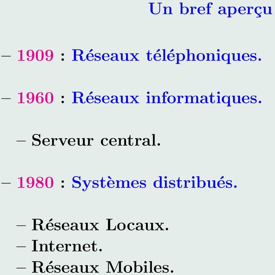 1960 : Réseaux informatiques.
