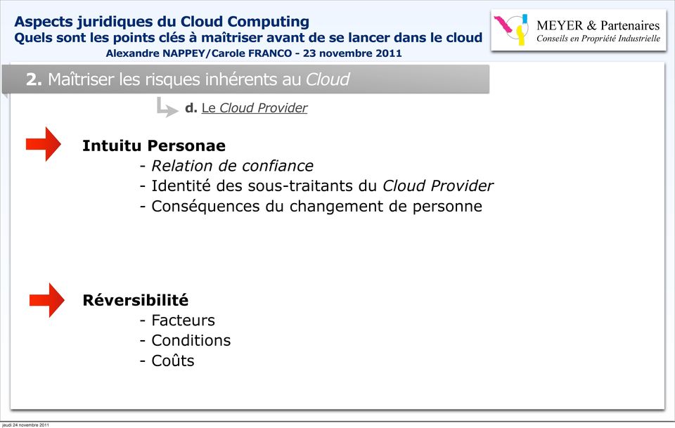 - Identité des sous-traitants du Cloud Provider -
