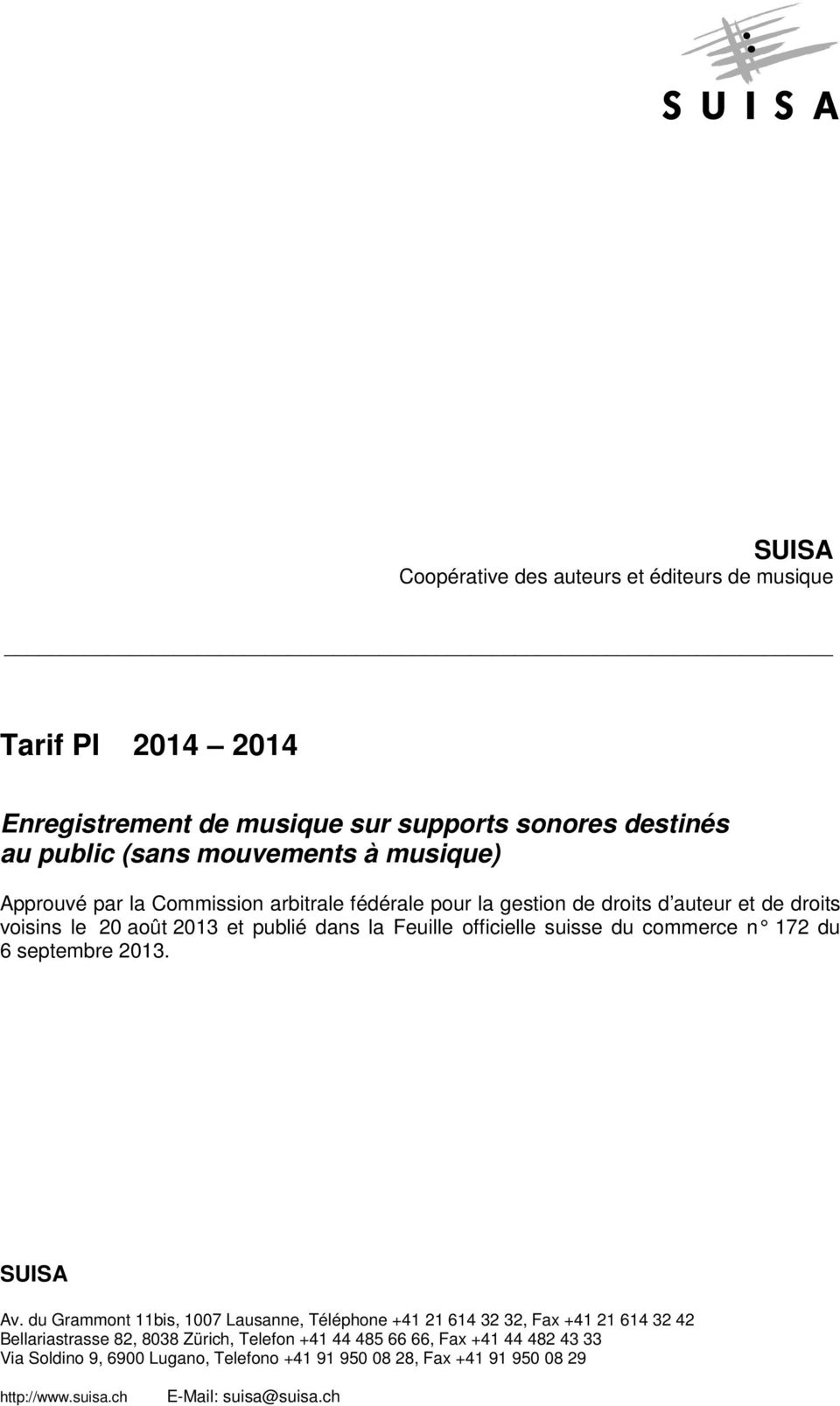 suisse du commerce n 172 du 6 septembre 2013. SUISA Av.