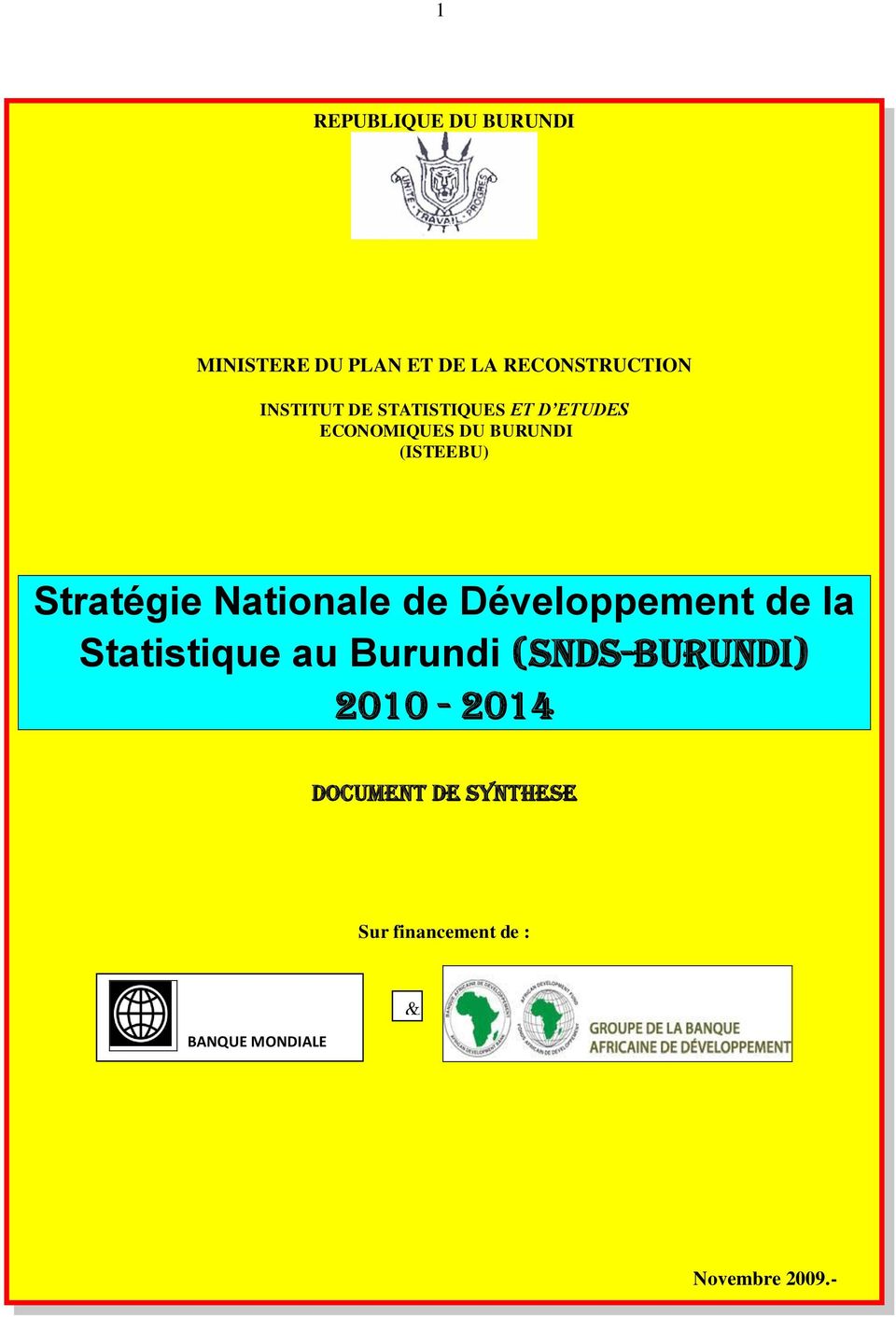 Nationale de Développement de la Statistique au Burundi (SNDS-Burundi)
