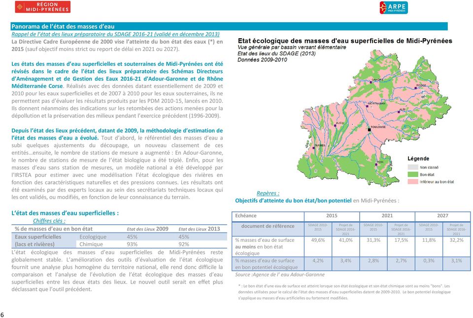 Les états des masses d eau superficielles et souterraines de Midi-Pyrénées ont été révisés dans le cadre de l état des lieux préparatoire des Schémas Directeurs d Aménagement et de Gestion des Eaux