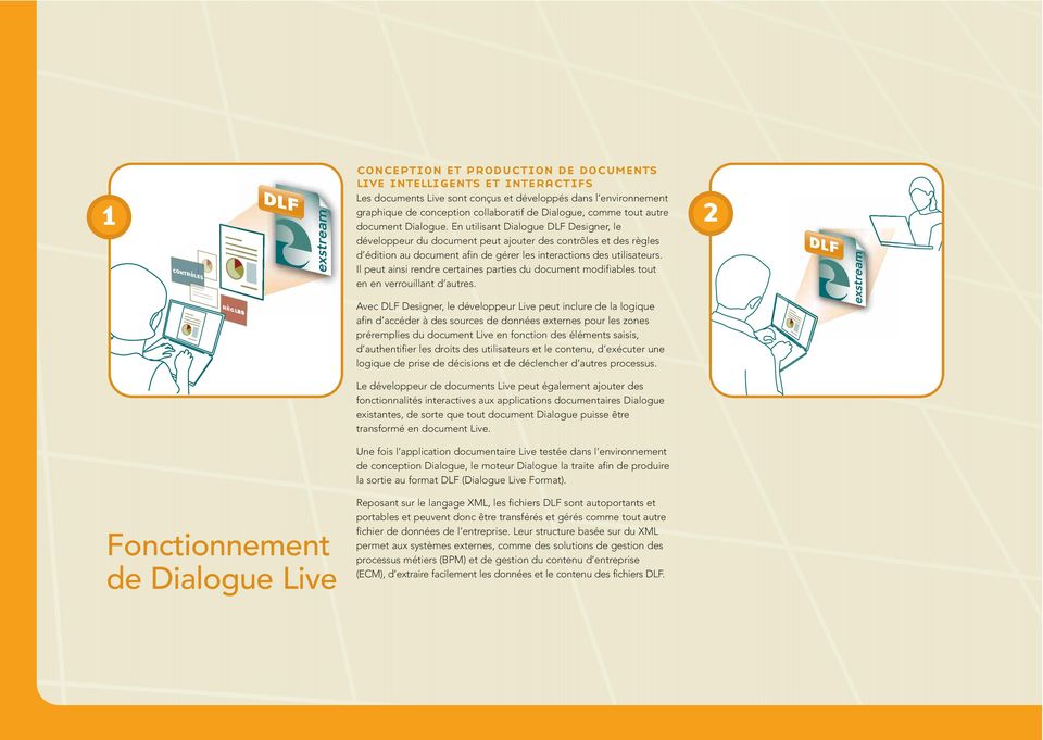En utilisant Dialogue DLF Designer, le développeur du document peut ajouter des contrôles et des règles d édition au document afin de gérer les interactions des utilisateurs.
