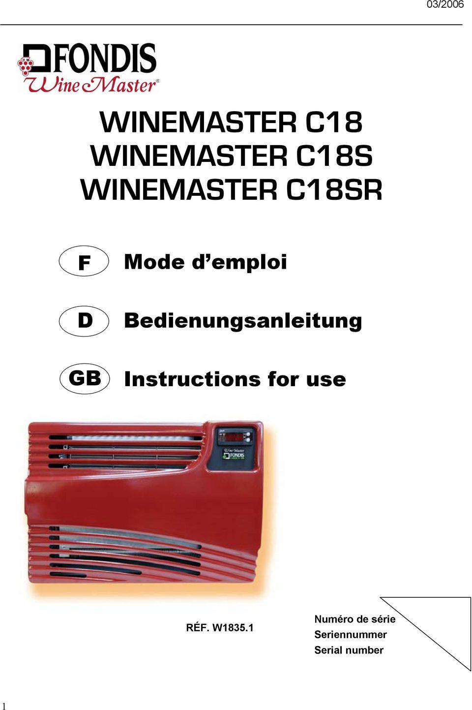 WINEMASTER C18 WINEMASTER C18S WINEMASTER C18SR - PDF Téléchargement Gratuit