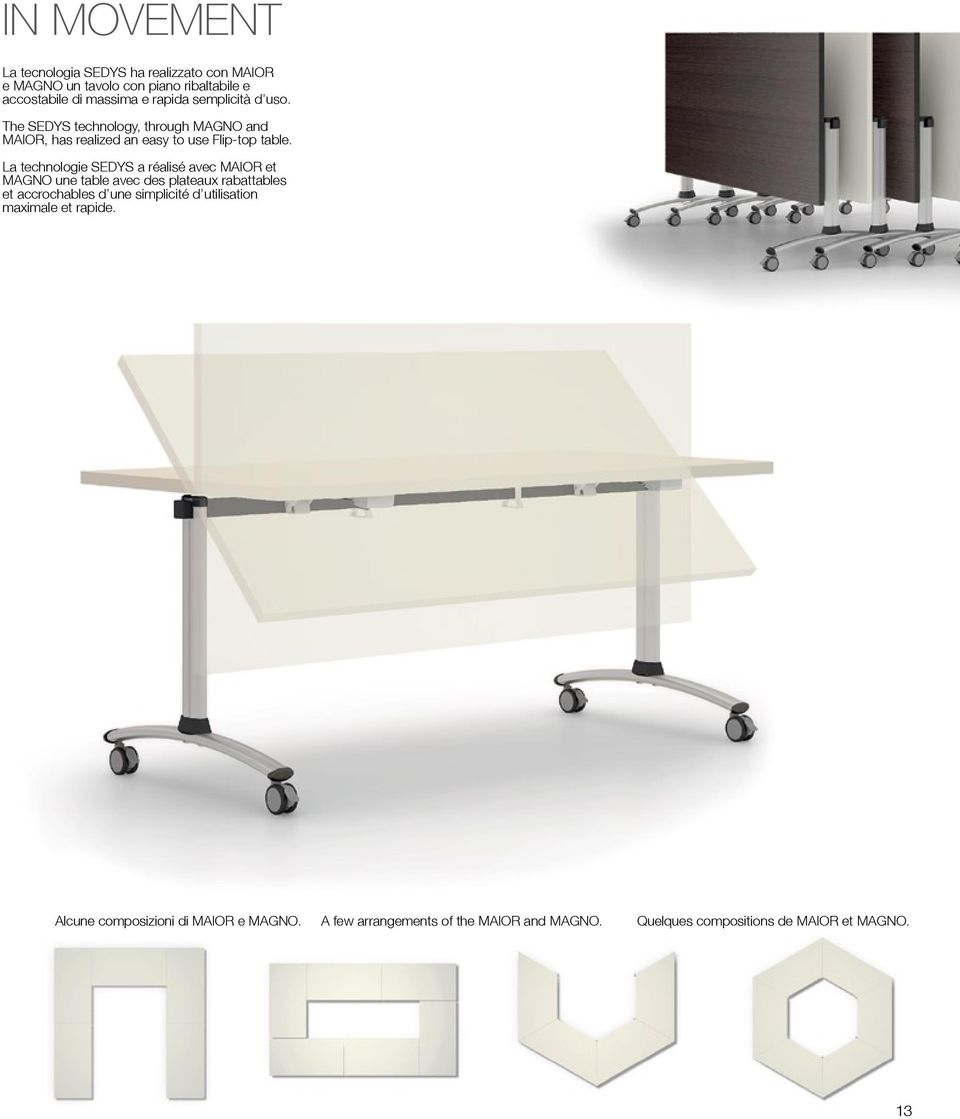 La technologie SEDYS a réalisé avec MAIOR et MAGNO une table avec des plateaux rabattables et accrochables d une simplicité d