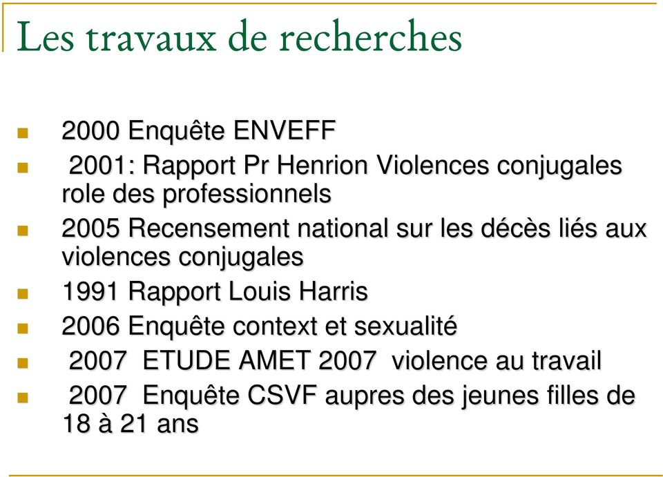 violences conjugales 1991 Rapport Louis Harris 2006 Enquête context et sexualité 2007