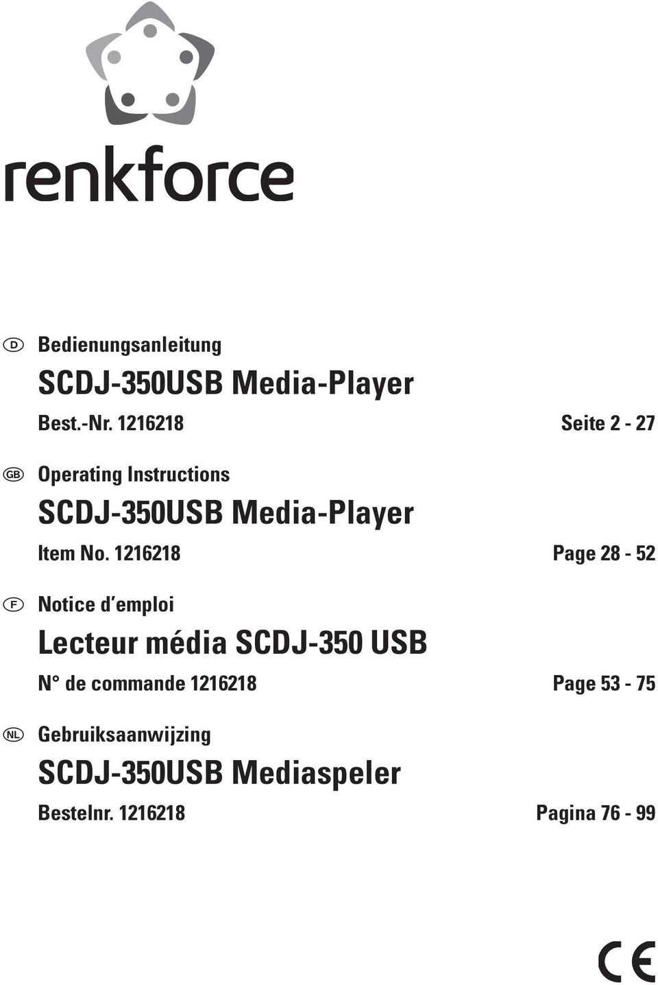 1216218 Page 28-52 F Notice d emploi Lecteur média SCDJ-350 USB N de