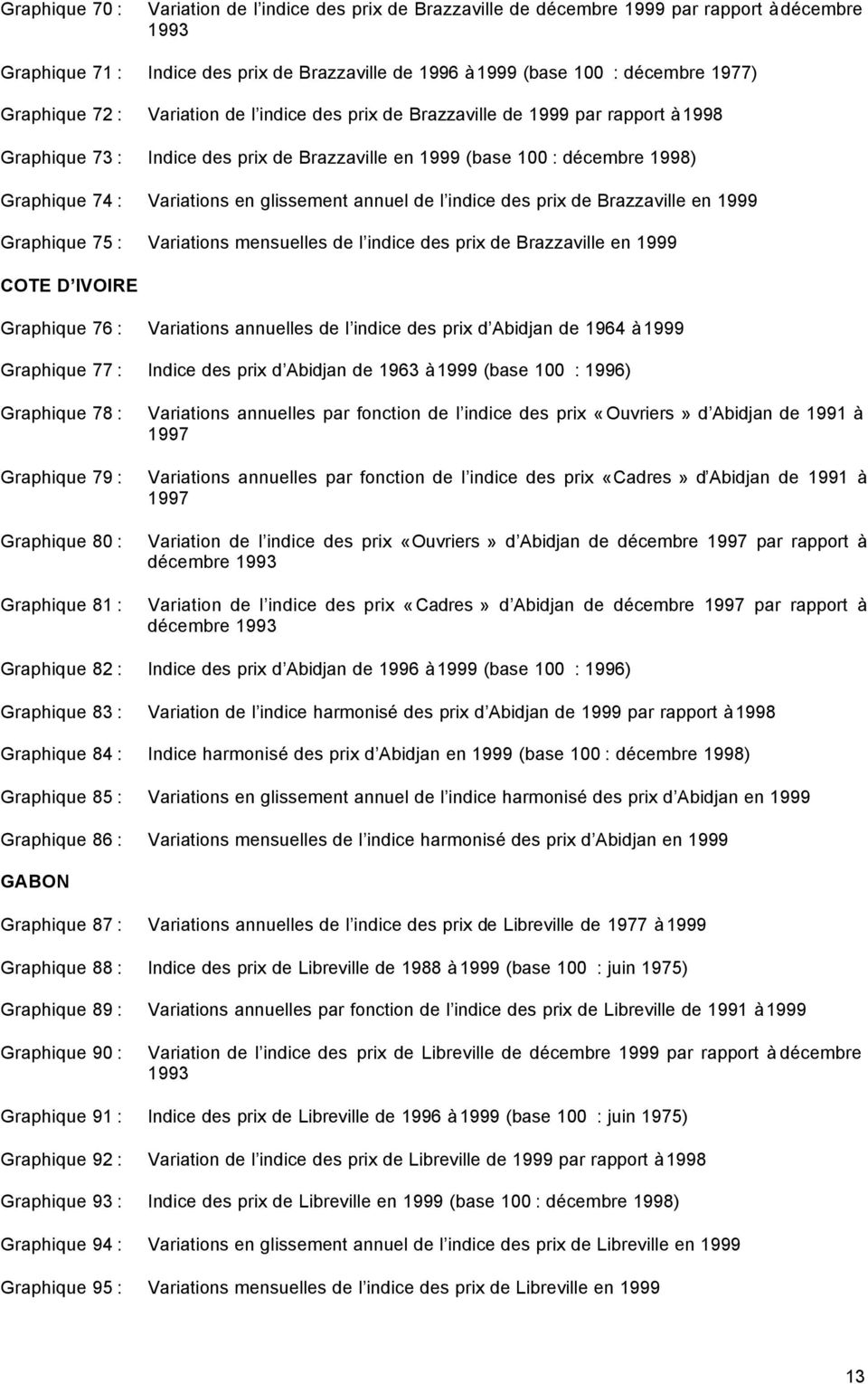 glissement annuel de l indice des prix de Brazzaville en 1999 Graphique 75 : Variations mensuelles de l indice des prix de Brazzaville en 1999 COTE D IVOIRE Graphique 76 : Variations annuelles de l