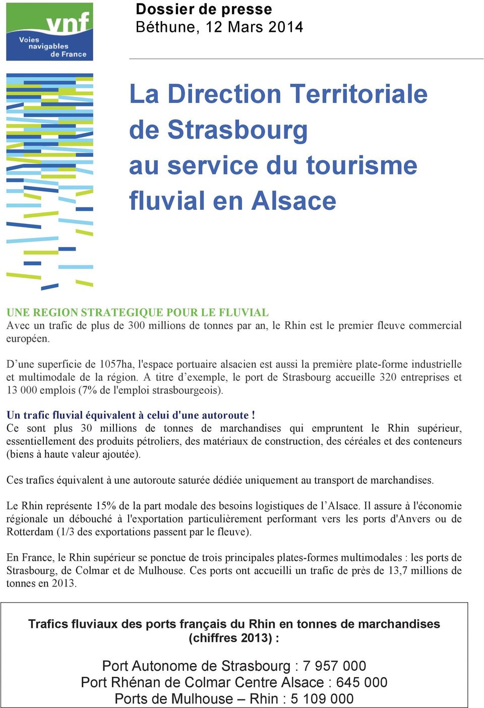 A titre d exemple, le port de Strasbourg accueille 320 entreprises et 13 000 emplois (7% de l'emploi strasbourgeois).