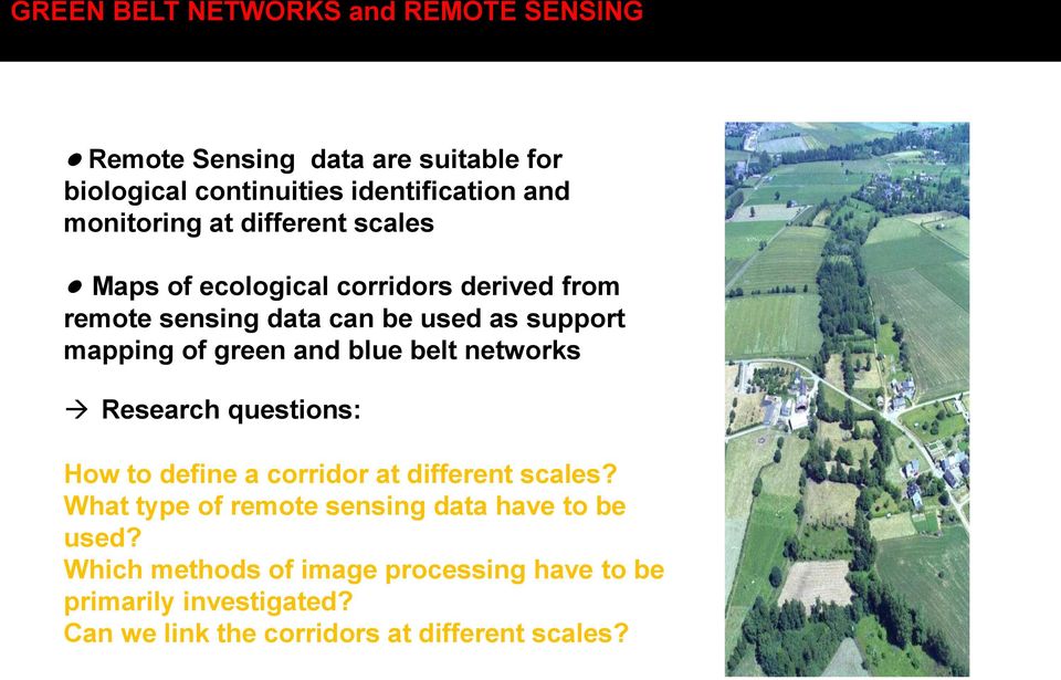 green and blue belt networks Research questions: How to define a corridor at different scales?