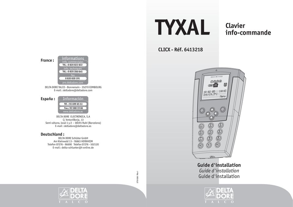 TYXAL. Clavier info-commande. CLICX - Réf Guide d'installation Guide  d'installation Guide d'installation. - PDF Téléchargement Gratuit