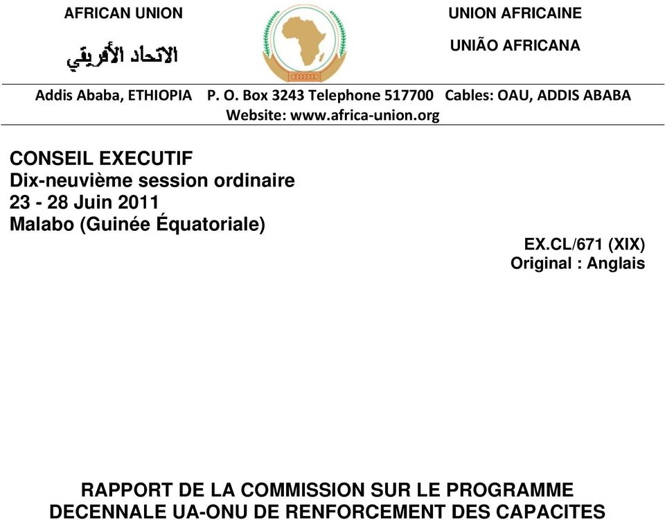 org CONSEIL EXECUTIF Dix-neuvième session ordinaire 23-28 Juin 2011 Malabo (Guinée