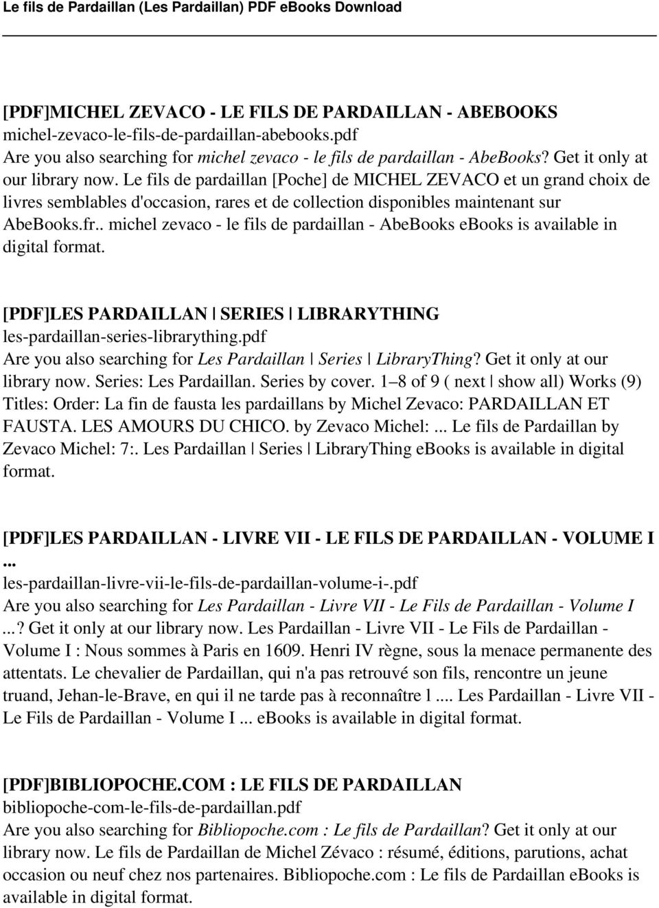 . michel zevaco - le fils de pardaillan - AbeBooks ebooks is available in digital [PDF]LES PARDAILLAN SERIES LIBRARYTHING les-pardaillan-series-librarything.