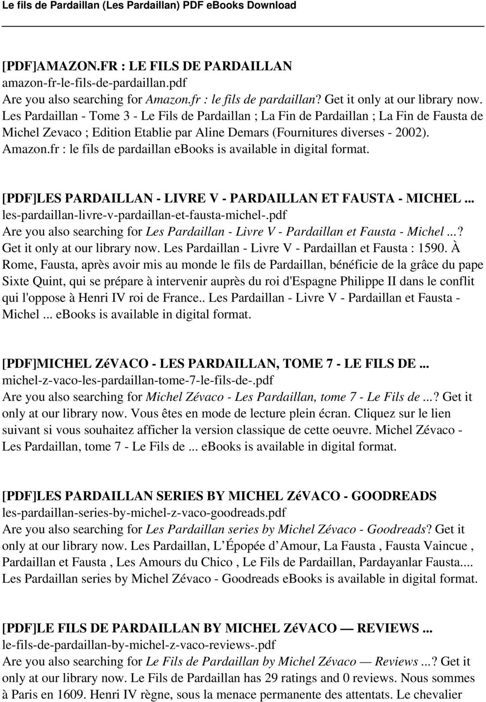 fr : le fils de pardaillan ebooks is available in digital [PDF]LES PARDAILLAN - LIVRE V - PARDAILLAN ET FAUSTA - MICHEL les-pardaillan-livre-v-pardaillan-et-fausta-michel-.