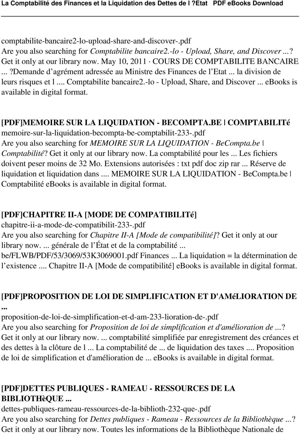 -lo - Upload, Share, and Discover... ebooks is available in digital [PDF]MEMOIRE SUR LA LIQUIDATION - BECOMPTA.BE COMPTABILITé memoire-sur-la-liquidation-becompta-be-comptabilit-233-.