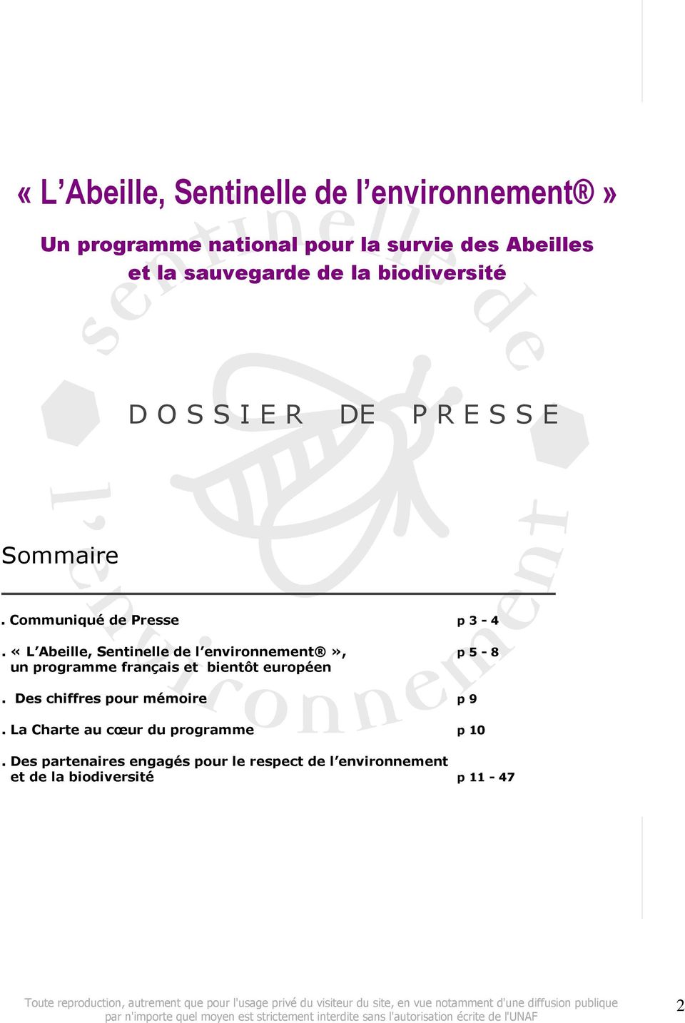 «L Abeille, Sentinelle de l environnement», p 5-8 un programme français et bientôt européen.