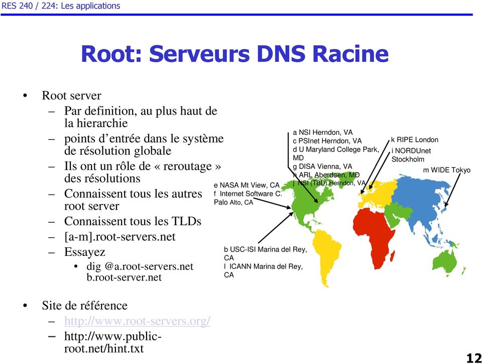 root-servers.org/ http://www.publicroot.net/hint.txt e NASA Mt View, CA f Internet Software C.