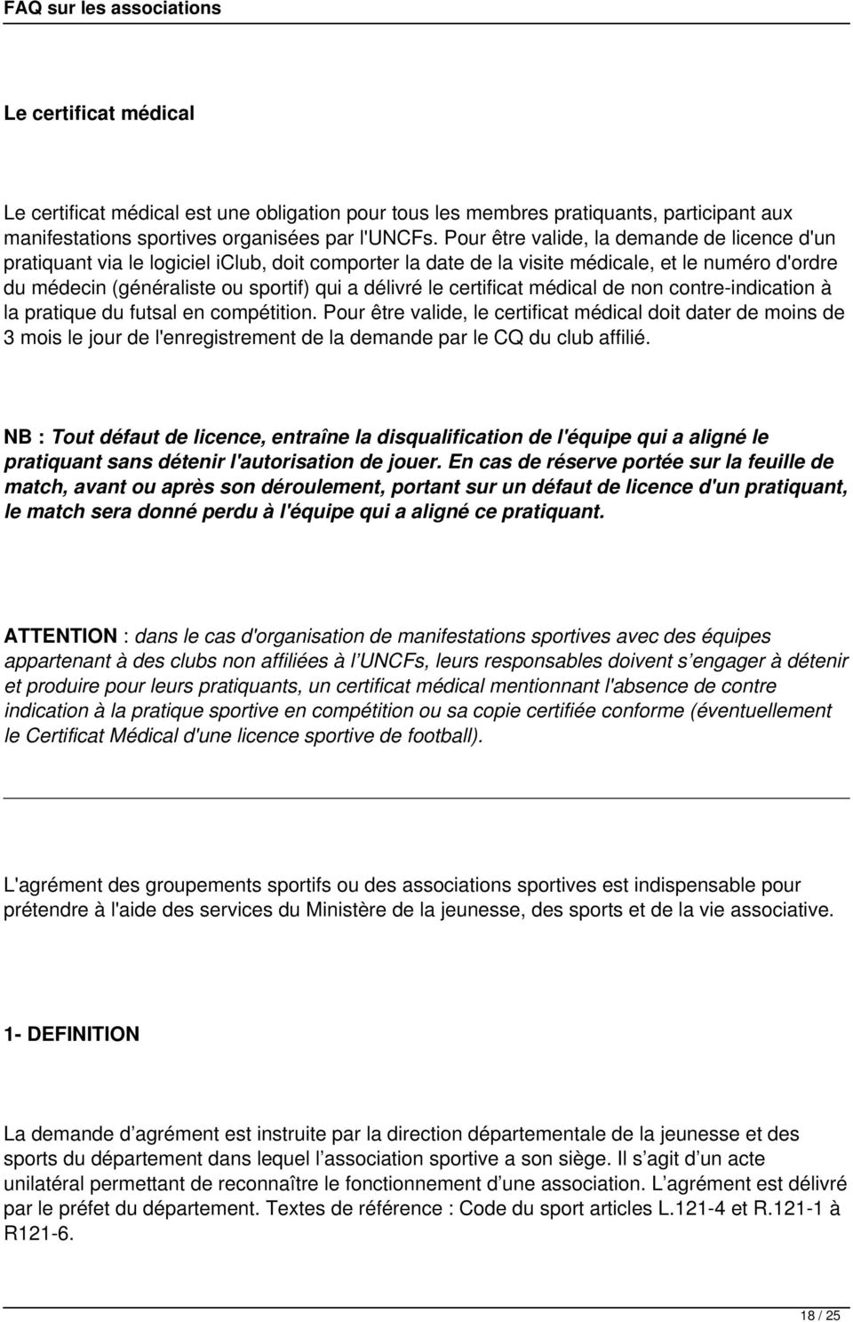 certificat médical de non contre-indication à la pratique du futsal en compétition.
