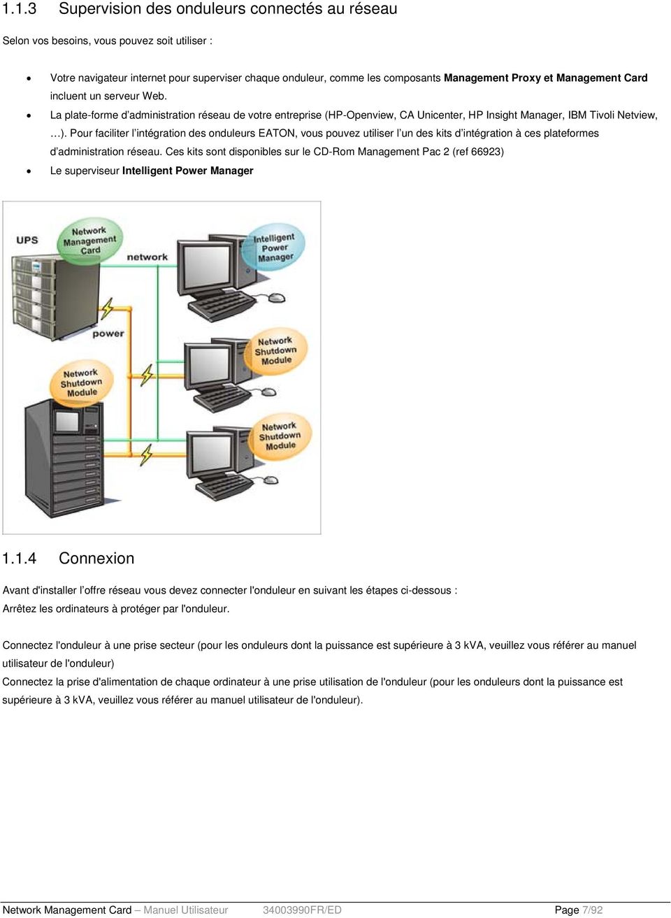 Pour faciliter l intégration des onduleurs EATON, vous pouvez utiliser l un des kits d intégration à ces plateformes d administration réseau.
