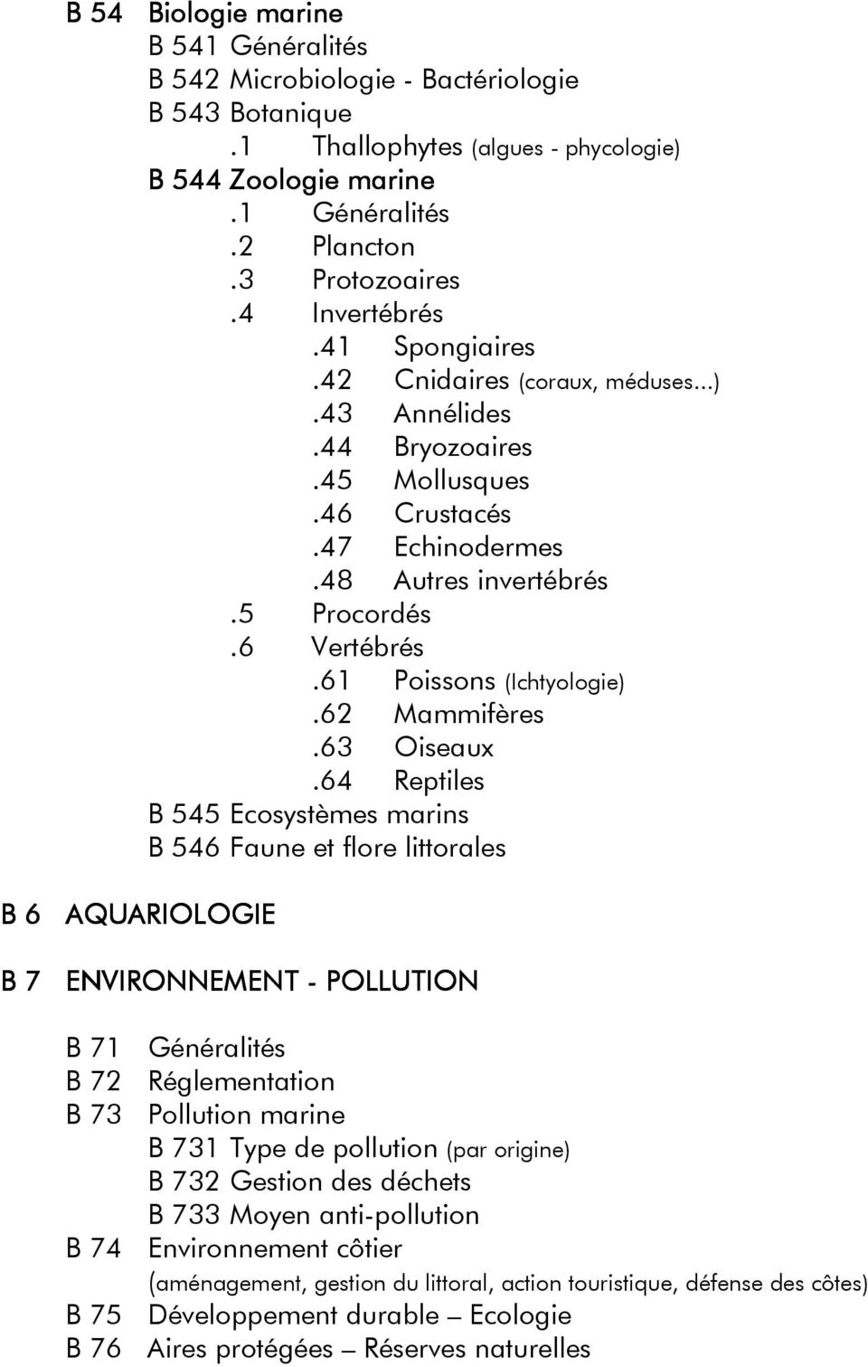 61 Poissons (Ichtyologie).62 Mammifères.63 Oiseaux.