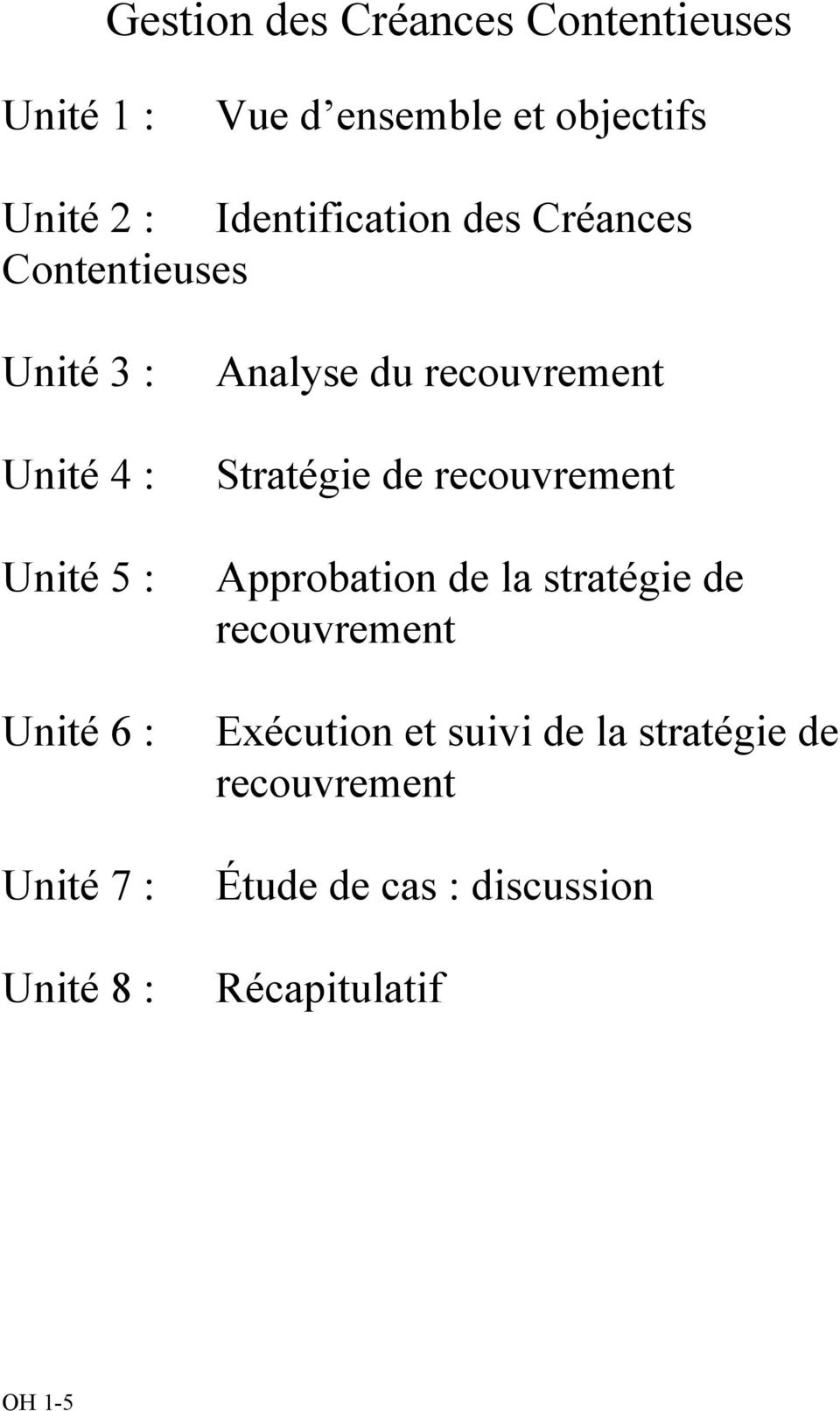 Unité 8 : Analyse du recouvrement Stratégie de recouvrement Approbation de la stratégie de