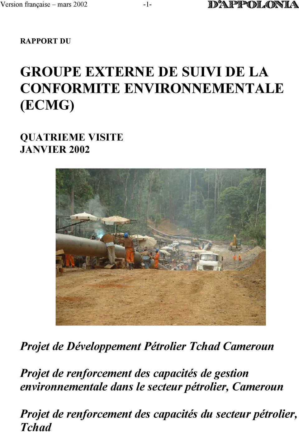 Pétrolier Tchad Cameroun Projet de renforcement des capacités de gestion environnementale