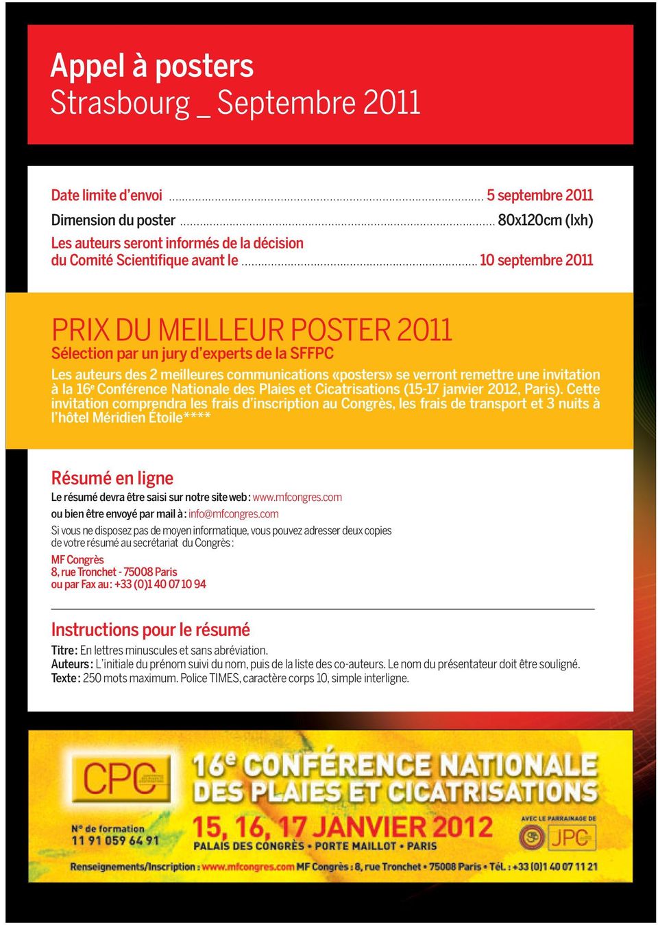 Conférence Nationale des Plaies et Cicatrisations (15-17 janvier 2012, Paris).