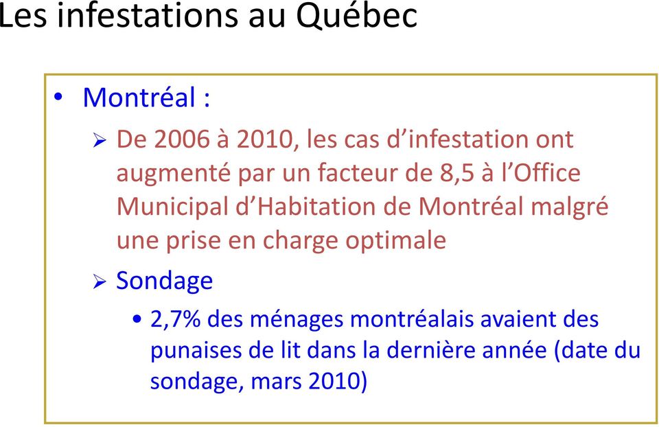Montréal malgré une prise en charge optimale Sondage 2,7% des ménages