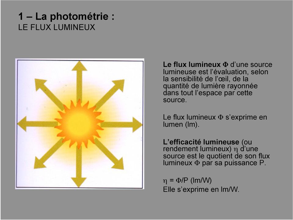 source. Le flux lumineux Φ s exprime en lumen (lm).