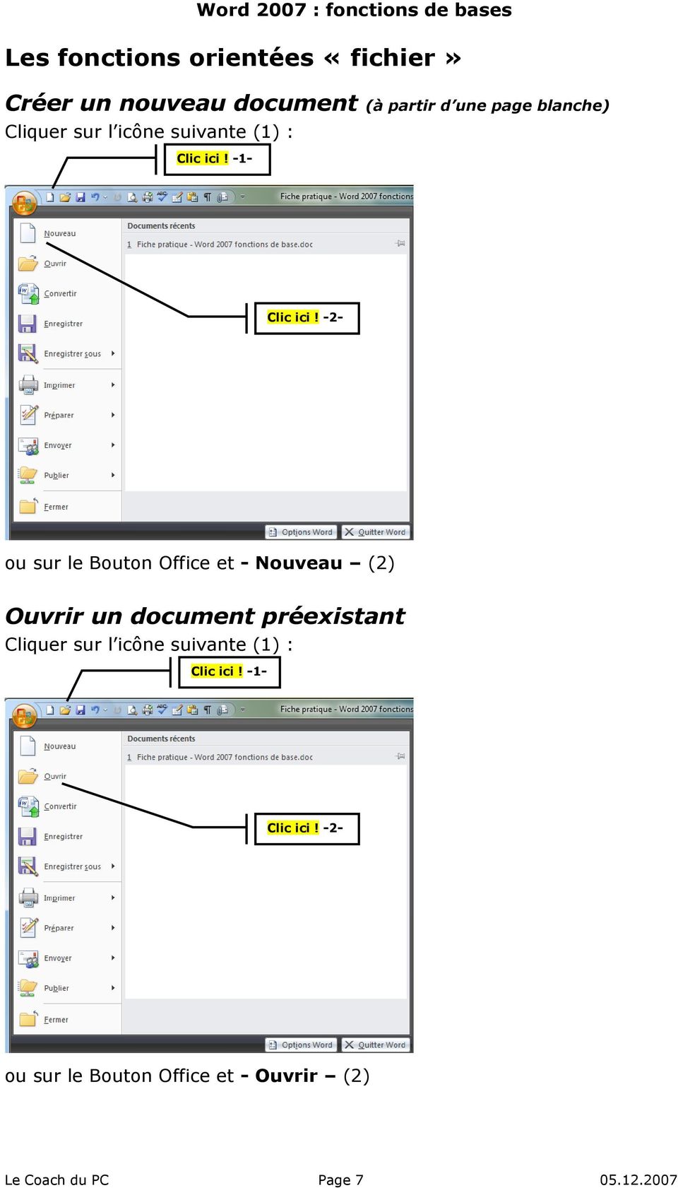 Office et - Nouveau (2) Ouvrir un document préexistant Cliquer sur l icône