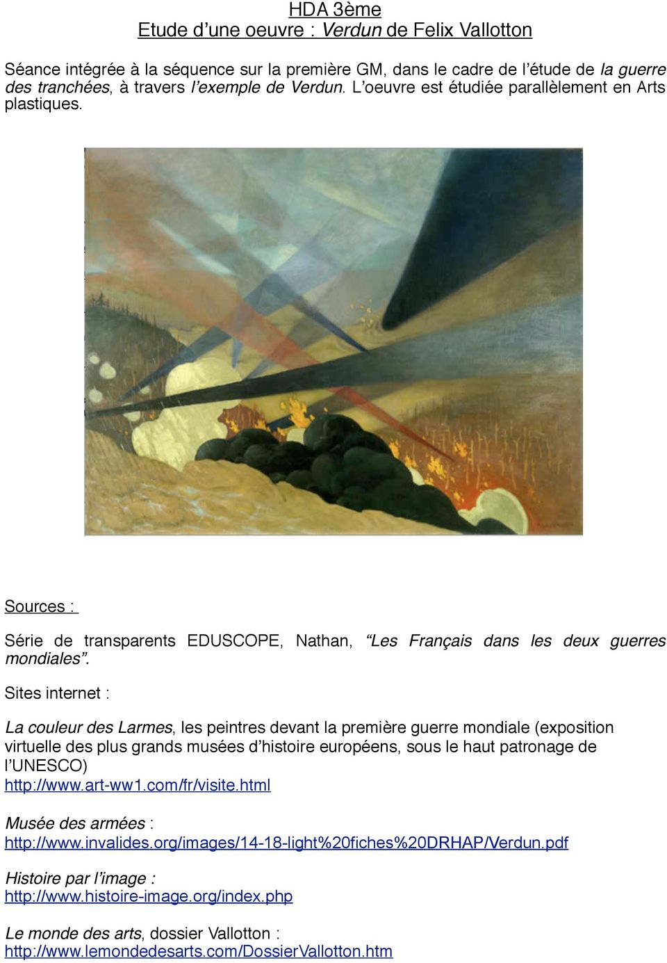 Hda 3eme Etude DÊ¼une Oeuvre Verdun De Felix Vallotton Pdf Free Download