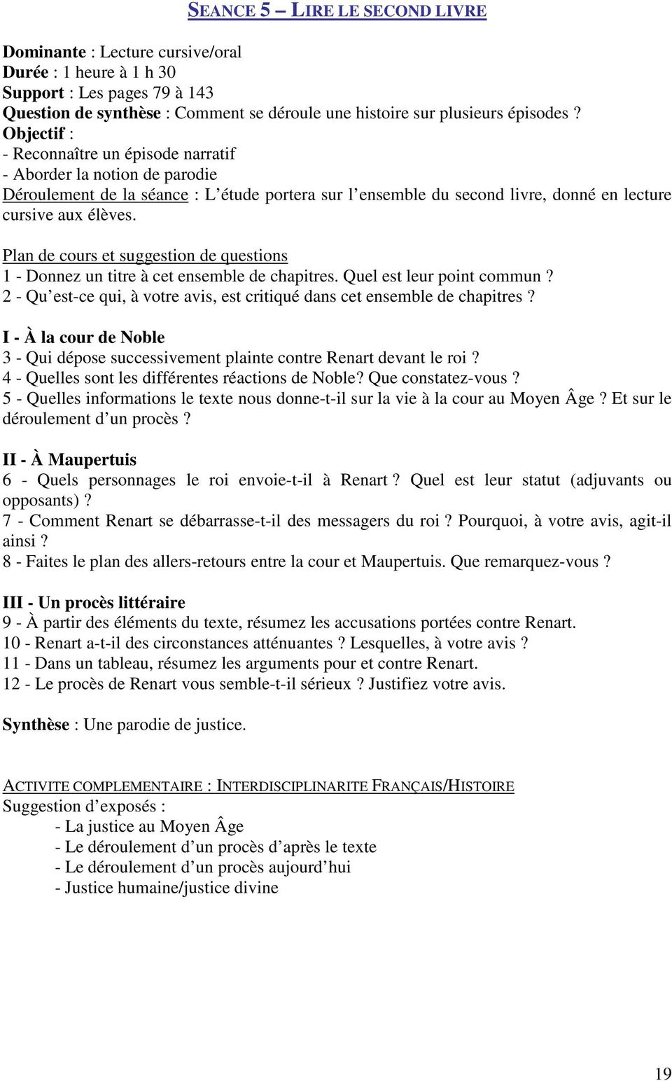 Résumé Le Roman De Renart Par Chapitre Lire Le Roman de Renart en 5 e - PDF Téléchargement Gratuit