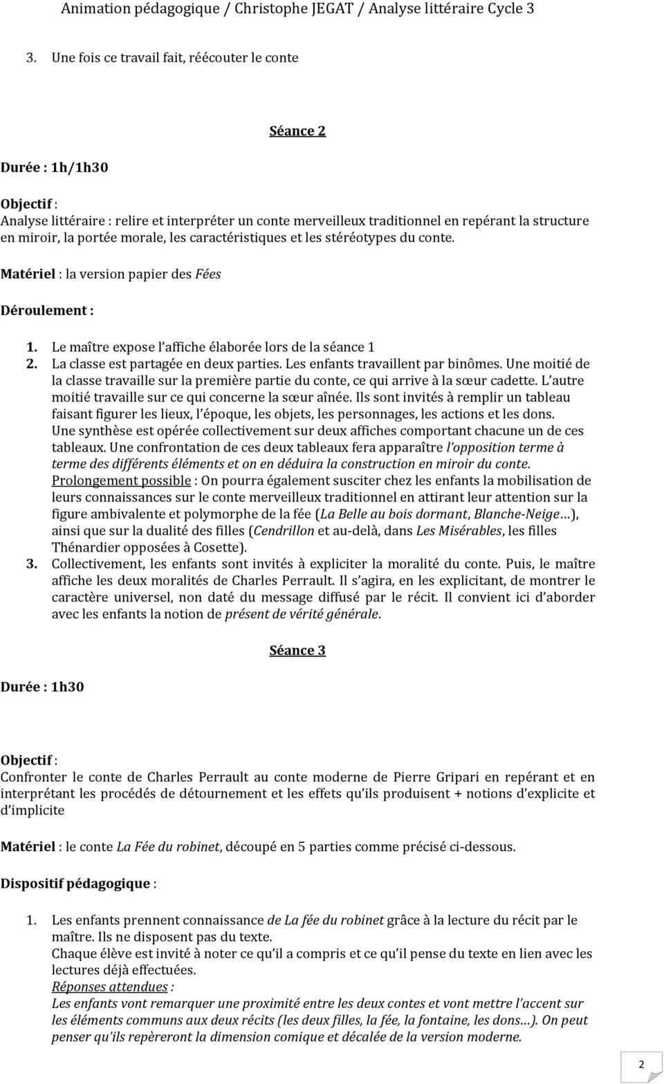 Proposition de séquence de littérature en Cycle 3 - PDF Téléchargement  Gratuit