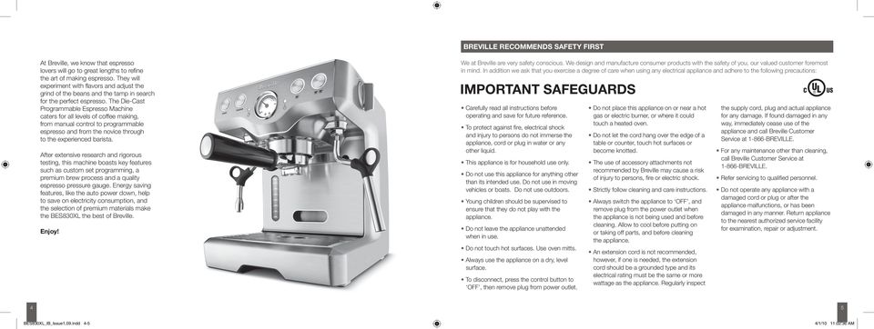 Breville Breville Die-Cast Espresso Machine Programmable BES830XL  Book Manual only 