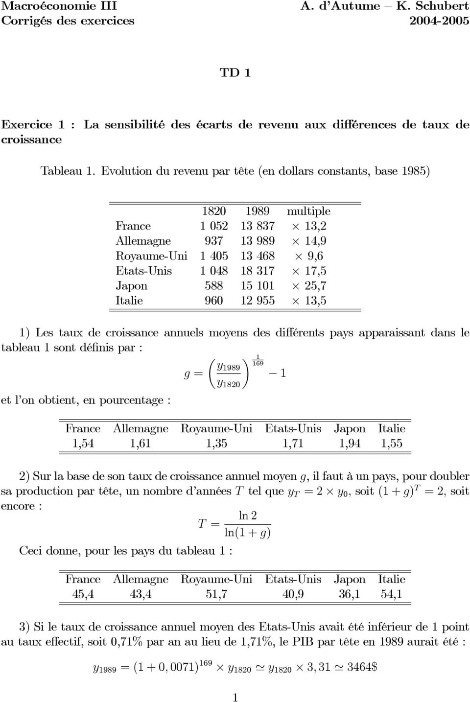 TD 1. Exercice 1 : La sensibilité des écarts de revenu aux différences de  taux de croissance - PDF Free Download