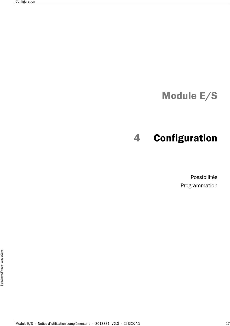 Programmation Module E/S Notice