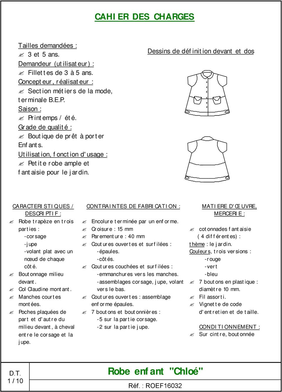 SOMMAIRE. Dossier technique Robe enfant Chloé - PDF Free Download