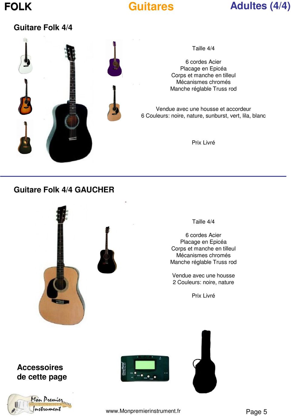blanc Guitare Folk 4/4 GAUCHER 6 cordes Acier Placage en Epicéa Corps et manche en tilleul Mécanismes