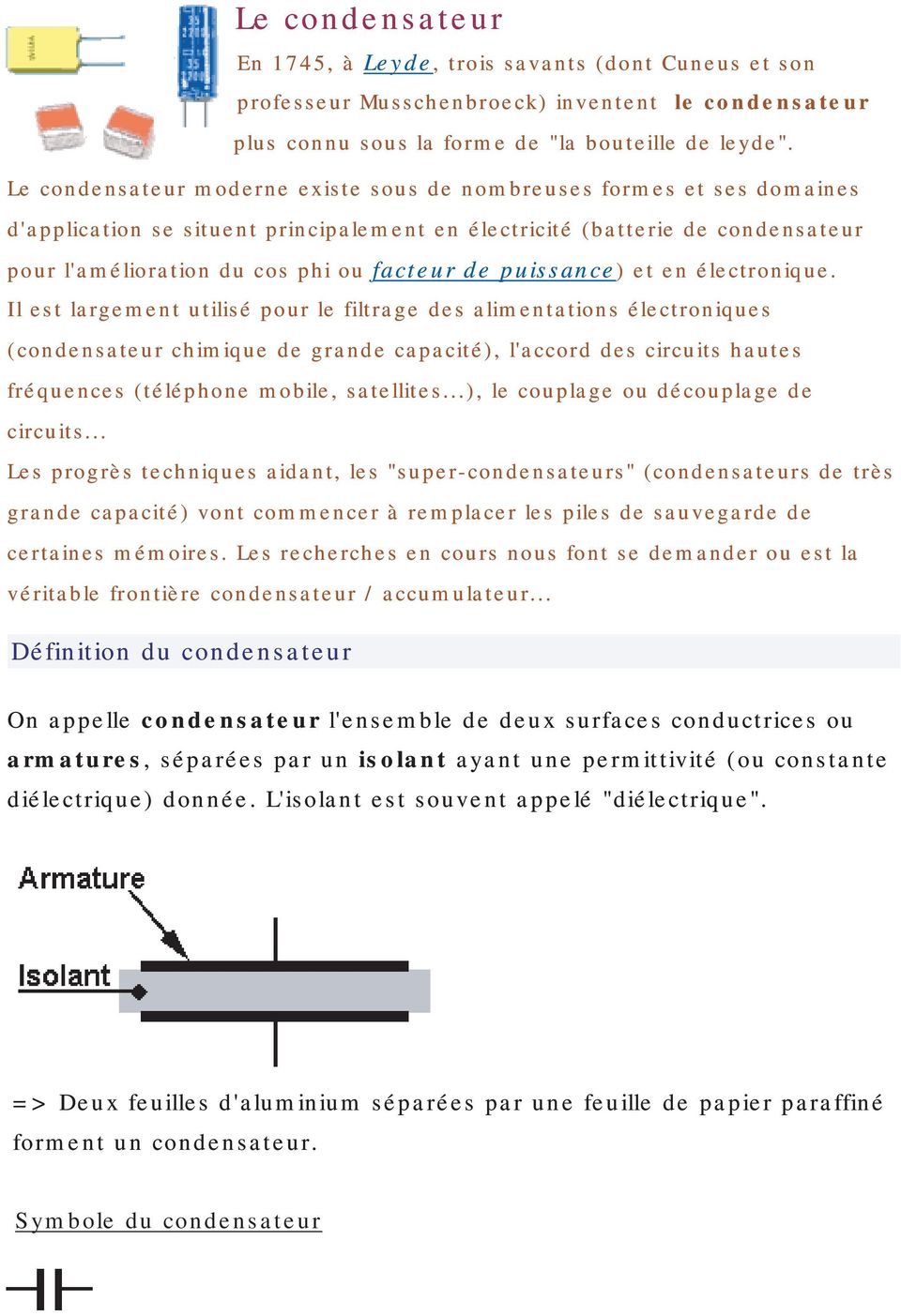Le condensateur. Définition du condensateur - PDF Téléchargement Gratuit