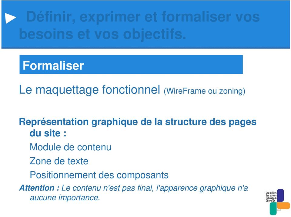 graphique de la structure des pages du site : Module de contenu Zone de texte