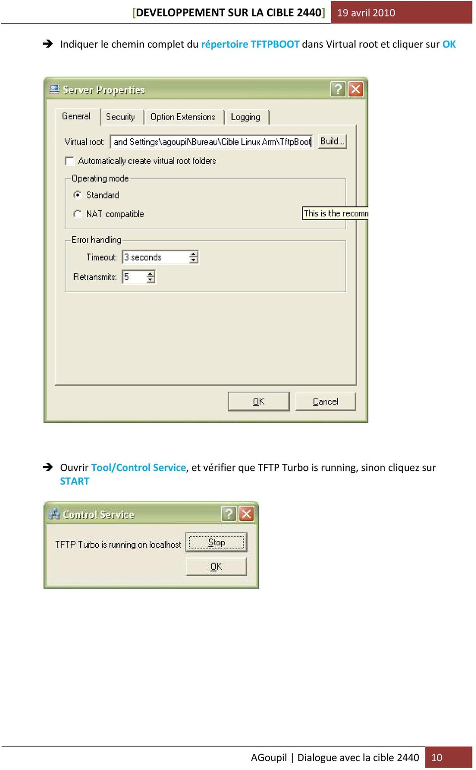 Tool/Control Service, et vérifier que TFTP Turbo is