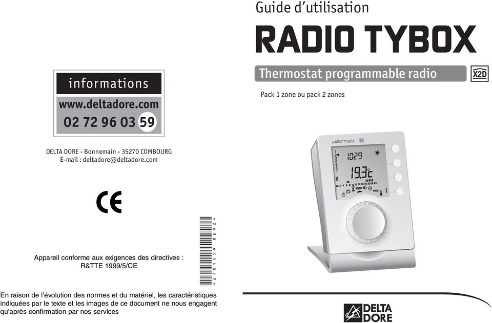 RADIO TYBOX. Guide d utilisation. * _rev2* Thermostat programmable radio.  Pack 1 zone ou pack 2 zones - PDF Free Download
