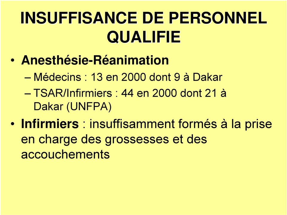 en 2000 dont 21 à Dakar (UNFPA) Infirmiers : insuffisamment