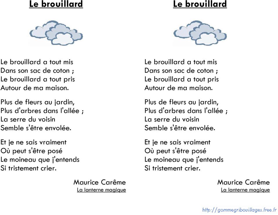 Le brouillard. Maurice Carême La lanterne magique - PDF Téléchargement  Gratuit