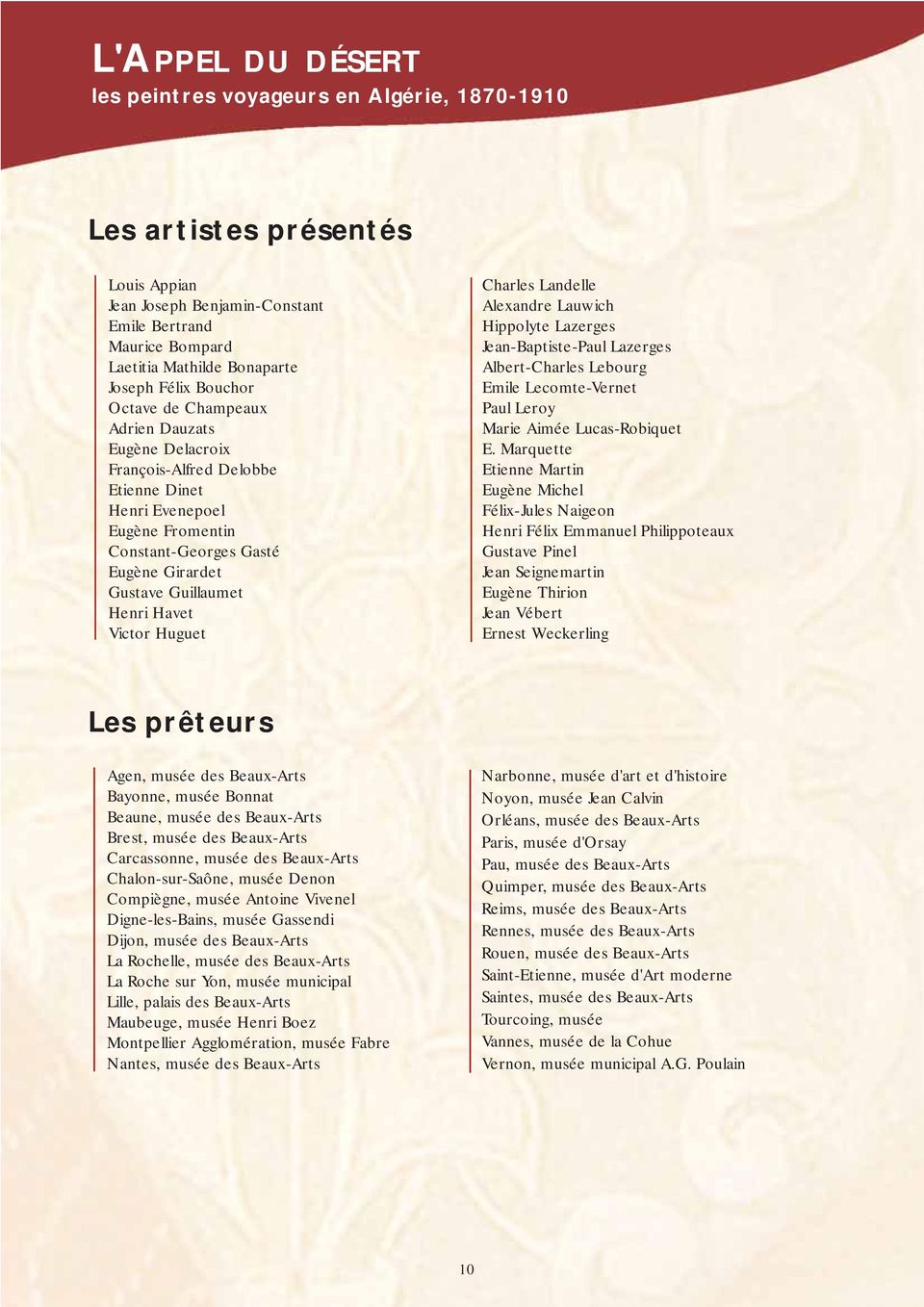 Lazerges Jean-Baptiste-Paul Lazerges Albert-Charles Lebourg Emile Lecomte-Vernet Paul Leroy Marie Aimée Lucas-Robiquet E.