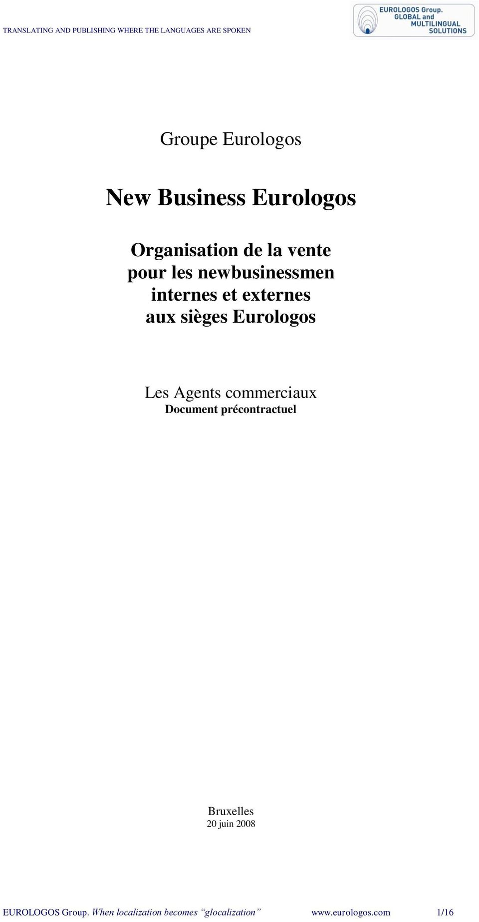Agents commerciaux Document précontractuel Bruxelles 20 juin 2008