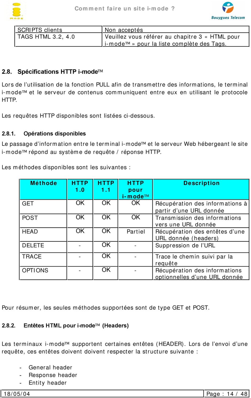 protocole HTTP. Les requêtes HTTP disponibles sont listées ci-dessous. 2.8.1.