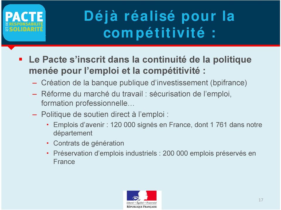 l emploi, formation professionnelle Politique de soutien direct à l emploi : Emplois d avenir : 120 000 signés en France,